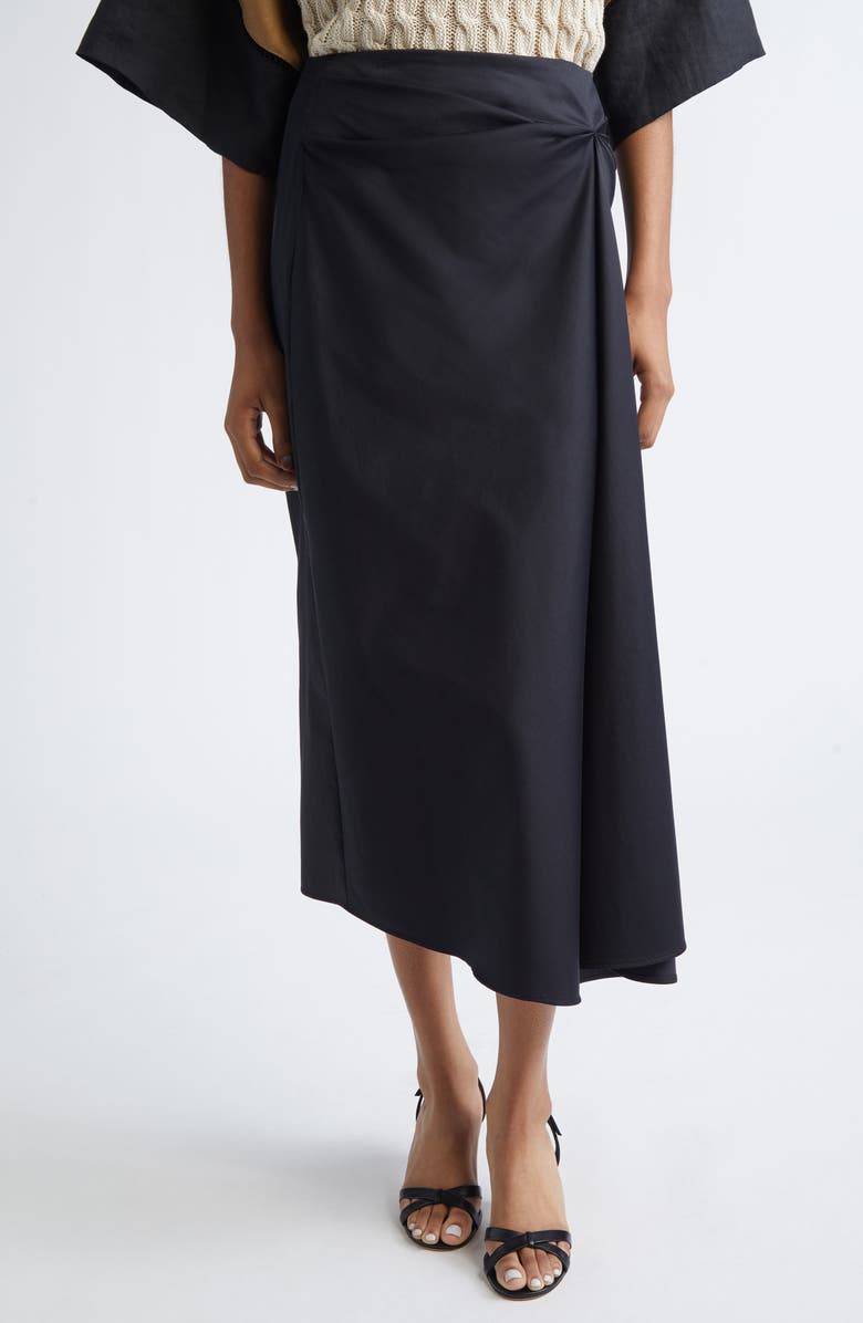 Max Mara Paggi Asymmetrical Stretch Sateen Midi Skirt, Main, color, Black