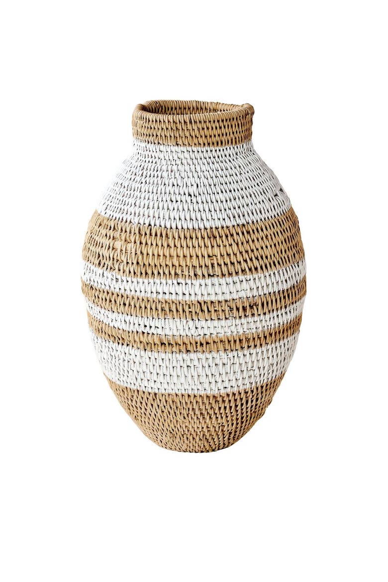 White Striped Buhera Basket, Main, color, White - Medium