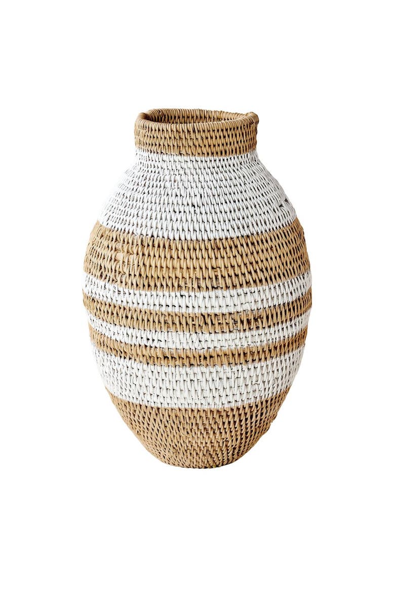 kanju Interiors White Striped Buhera Basket, Main, color, White - Medium