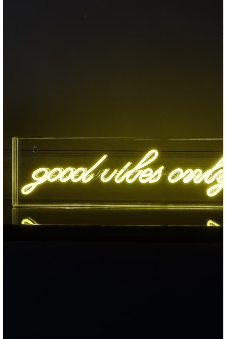 Good Vibes Only 20" X 6" Contemporary Glam Acrylic Box USB Operated LED Neon Light, Yellow, Alternate, color, Yellow