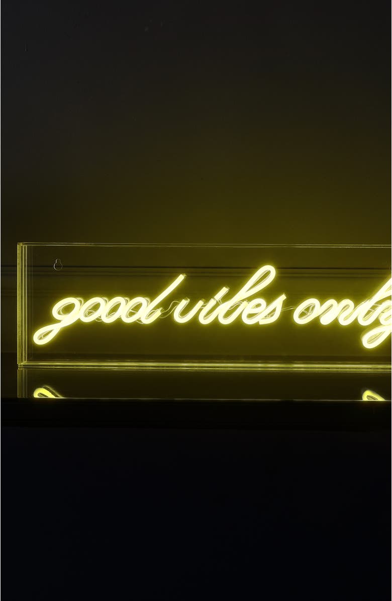 JONATHAN Y Good Vibes Only 20" X 6" Contemporary Glam Acrylic Box USB Operated LED Neon Light, Yellow, Alternate, color, Yellow