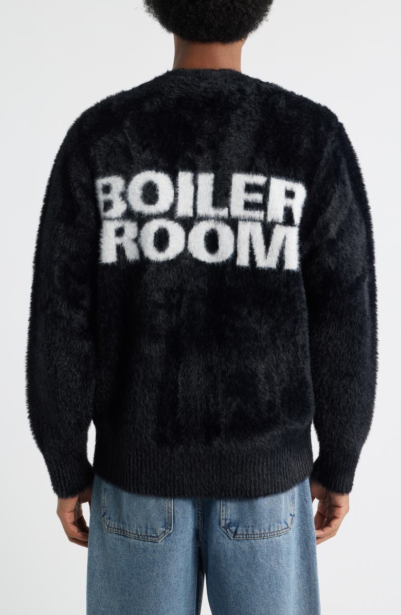 BOILER ROOM Hairy Faux Fur Cardigan, Alternate, color, Black