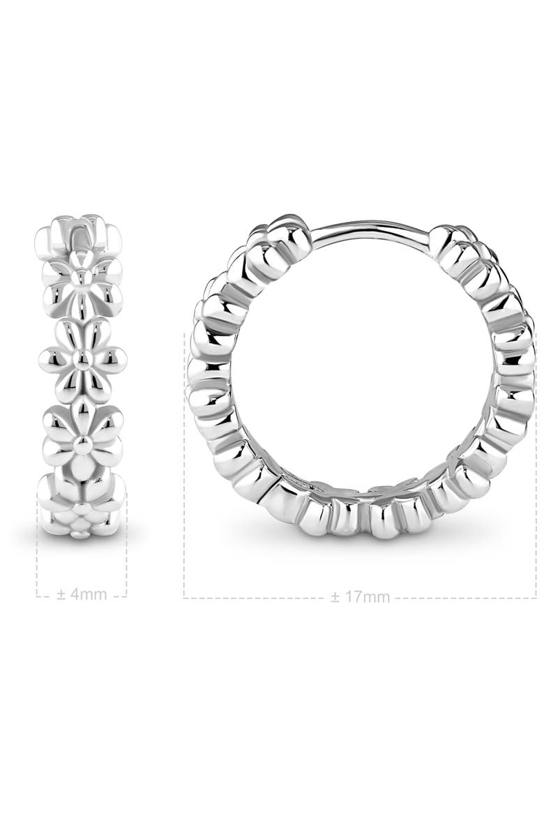 Daisy Flower Hoop Earrings in Rhodium Plated Sterling Silver, Alternate, color, Silver