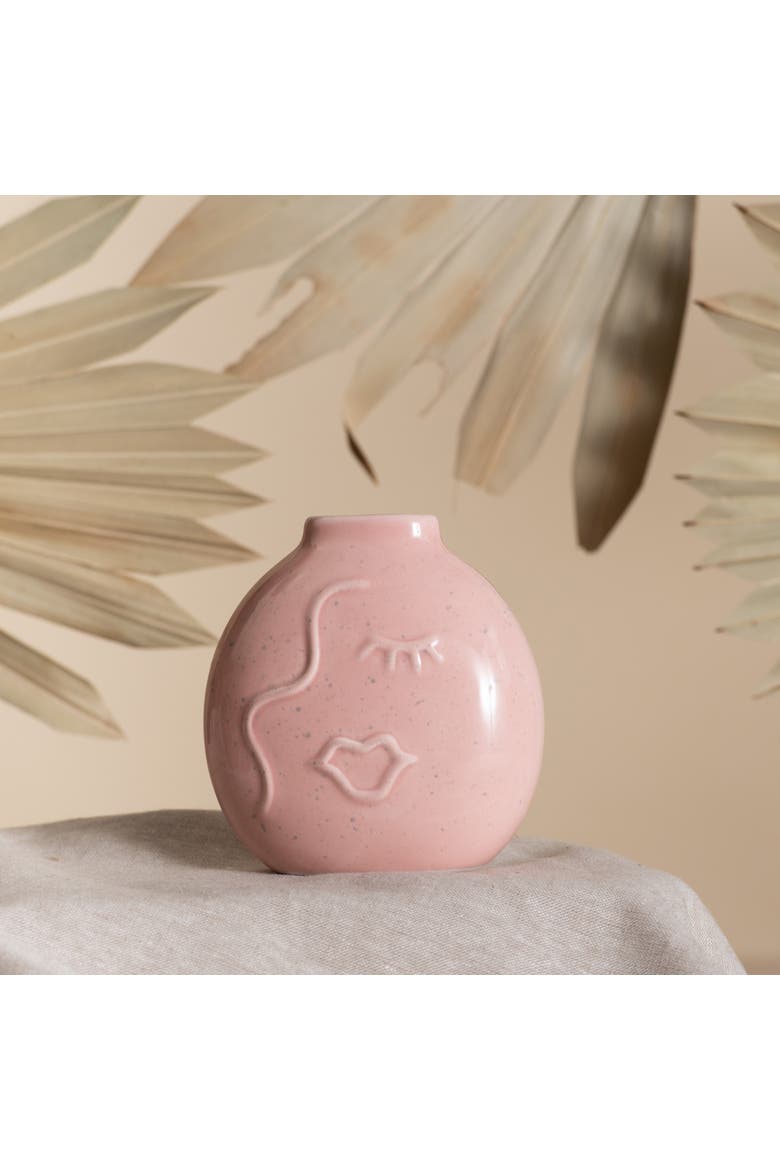 Pink Face Flat Vase Ceramic Pink, Alternate, color, Pink
