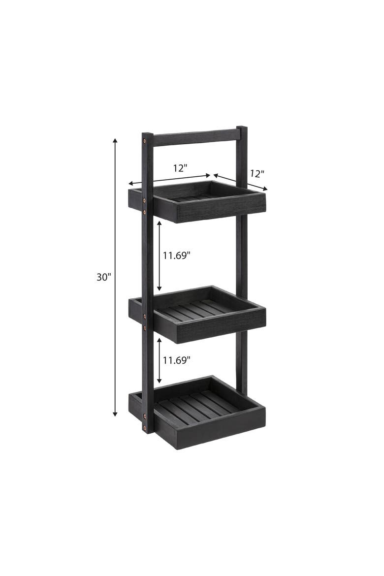 Tilly 30" Classic Rustic 3-Tier Acacia Wood Freestanding Bathroom Shower Caddy, Alternate, color, Black
