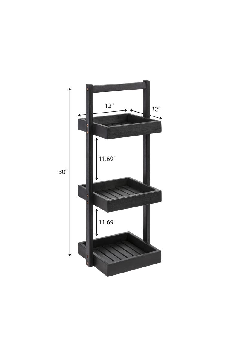 HAPPIMESS Tilly 30" Classic Rustic 3-Tier Acacia Wood Freestanding Bathroom Shower Caddy, Alternate, color, Black