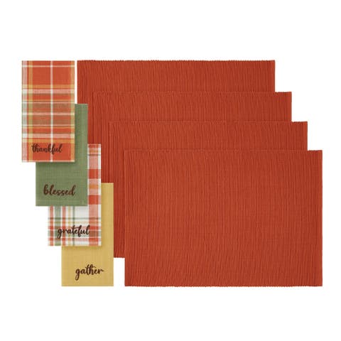 Harvest Sentiments Placemat And Napkin Value Set Of 8 (4 Of Each) Multicolor - 13"w X 19"l