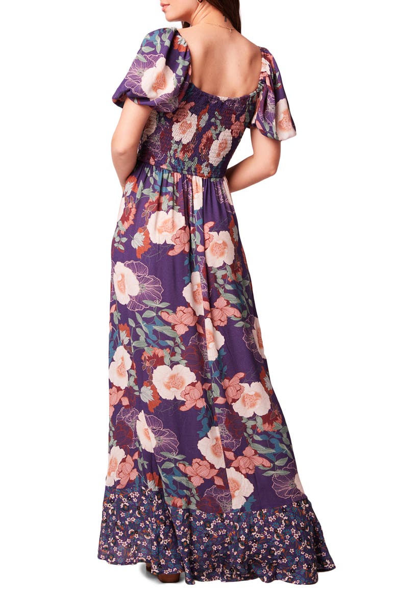 Livie Floral Print Maxi Dress, Alternate, color, PURPLE/ IVORY MIXED
