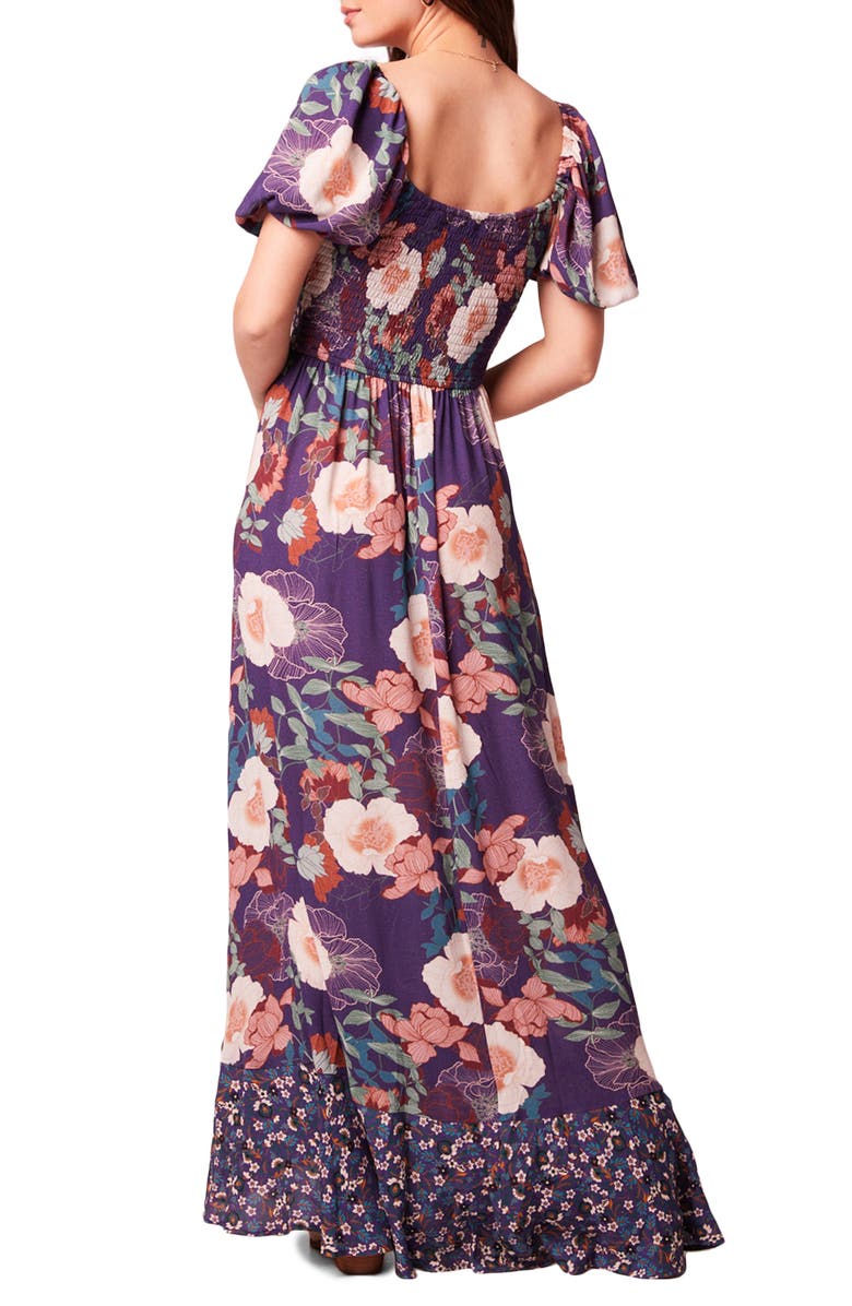 band of the free Livie Floral Print Maxi Dress, Alternate, color, Purple/ Ivory Mixed