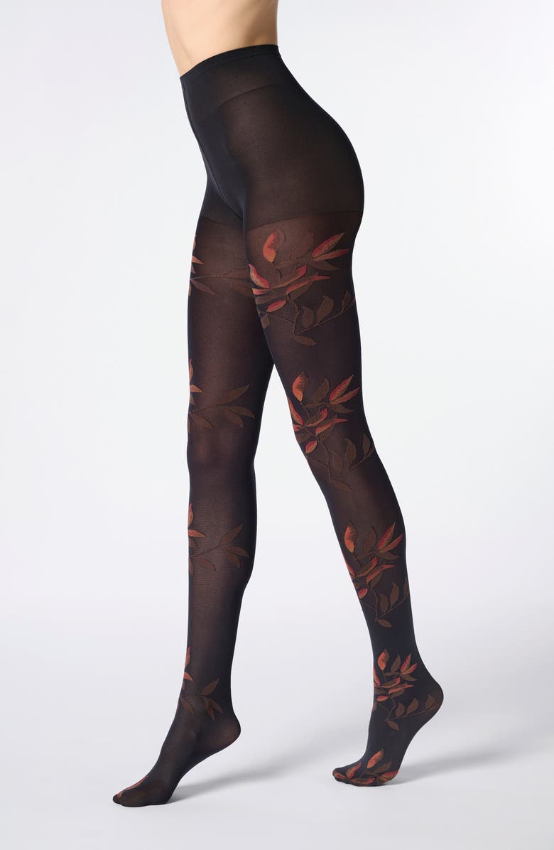 Oroblu Shaded Leaves Tights, Main, color, Black
