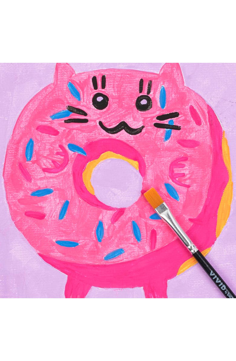 Brea Reese Vivid Acrylic Mini Paint By Number Kit, Kawaii Cat Donut, 6 x 6 Inches, Alternate, color, Multicolored