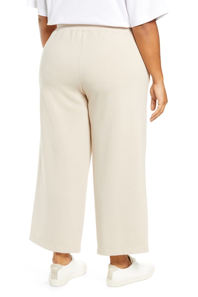 Crop Drawstring Cotton Fleece Pants, Alternate, color, PALE FAWN
