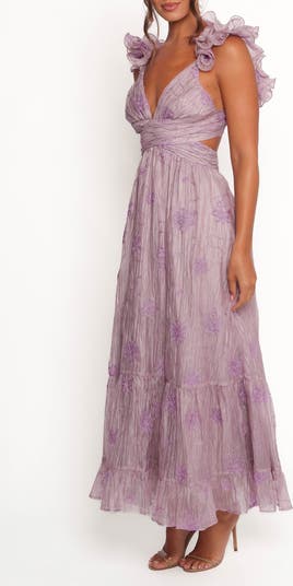 Niamh Pleated Cutout Satin Midi Dress