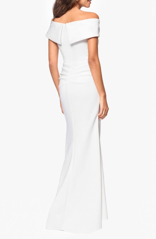 Xscape Evenings Ruffle Off The Shoulder Scuba Gown In Ivory