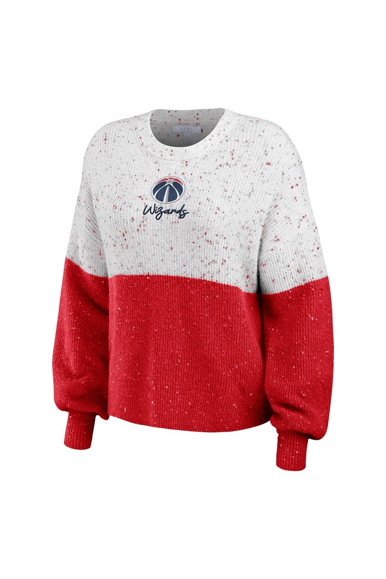Women's WEAR by Erin Andrews  White/Red Washington Wizards Color-Block Pullover Sweater, Alternate, color, White