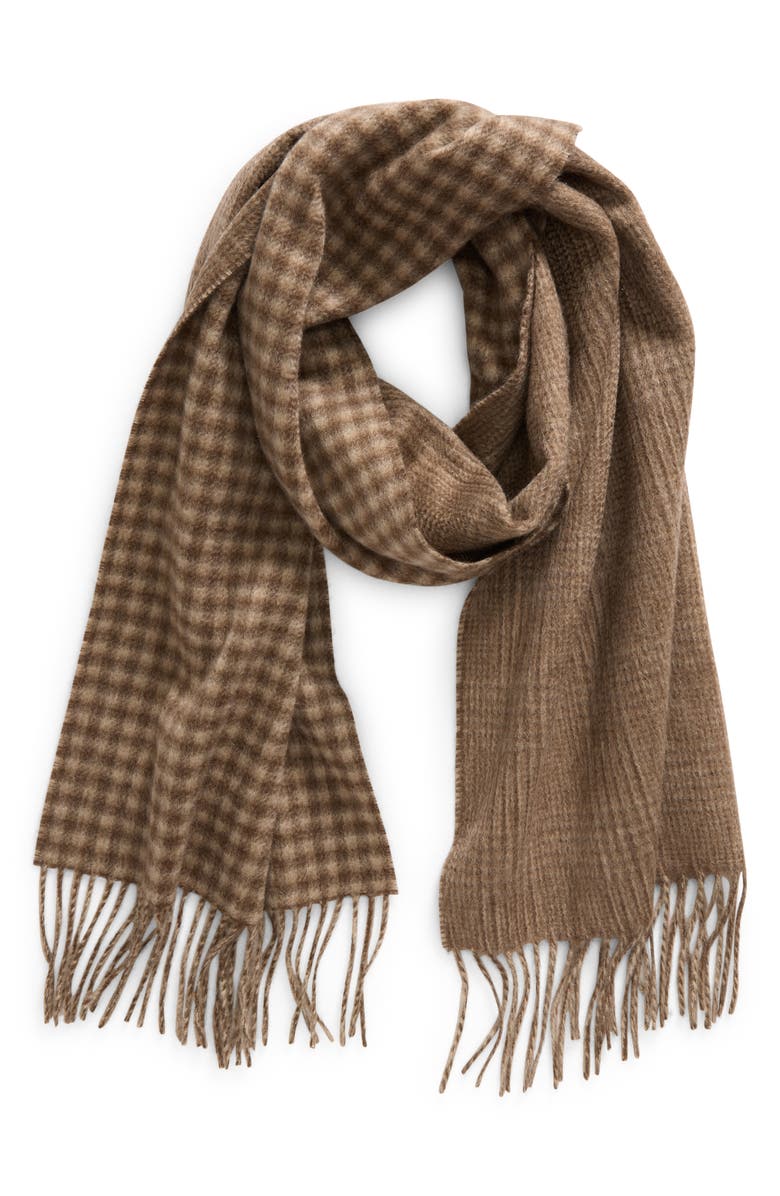 Andrew Stewart Gingham Plaid Cashmere Scarf, Main, color, Beige