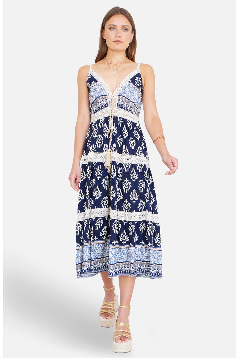 Paisley Print Midi Sun Dress, Alternate, color, Navy