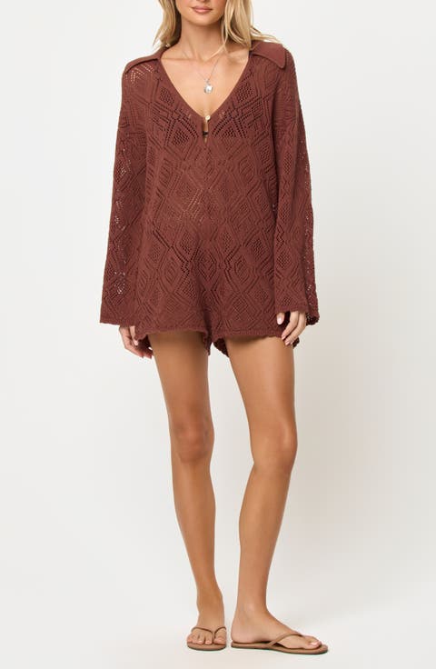 Golden Daze Open Stitch Cotton Cover-Up Romper
