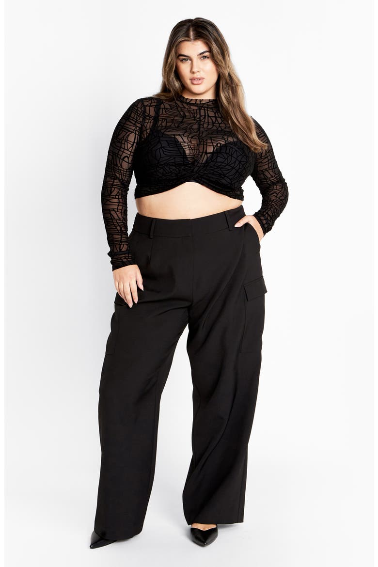 Evie Long Sleeve Mesh Crop Top, Alternate, color, BLACK
