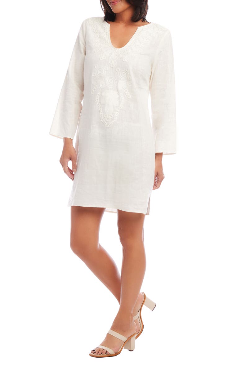 Karen Kane The St. Barts Embroidered Long Sleeve Linen Blend Dress, Alternate, color, 