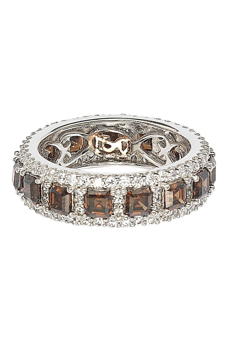 Sterling Silver Asscher Cut Brown & White CZ Ring, Main, color, BROWN