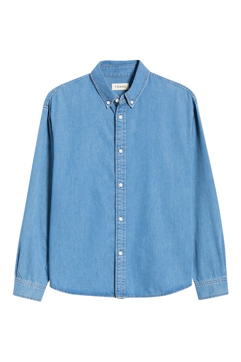 Solid Cotton Blend Denim Button-Down Shirt, Alternate, color, WHISPER SKY