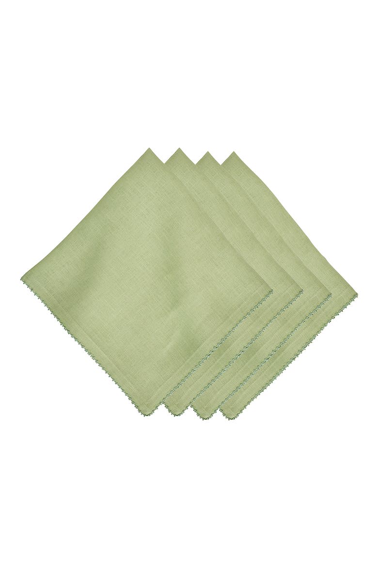 Set of 4 Berry Scallop Linen Napkins, Main, color, LIGHT GREEN