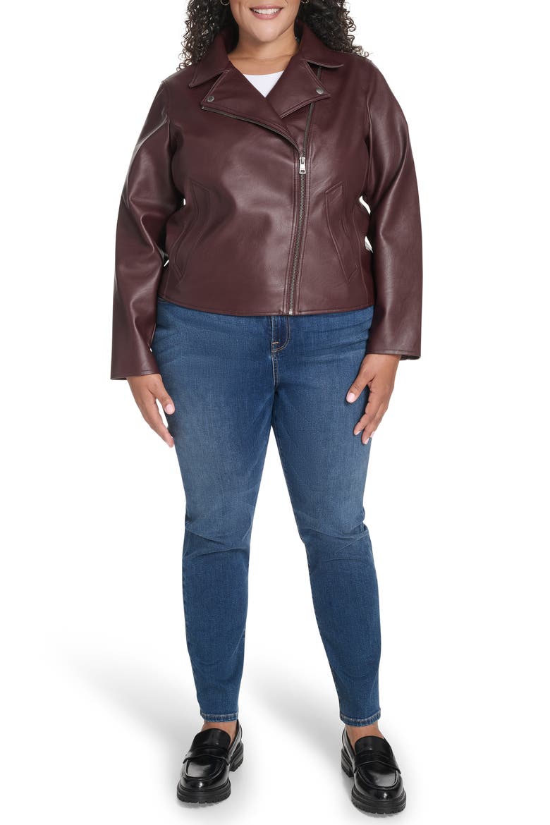 Slim Fit Faux Leather Moto Jacket, Alternate, color, OXBLOOD