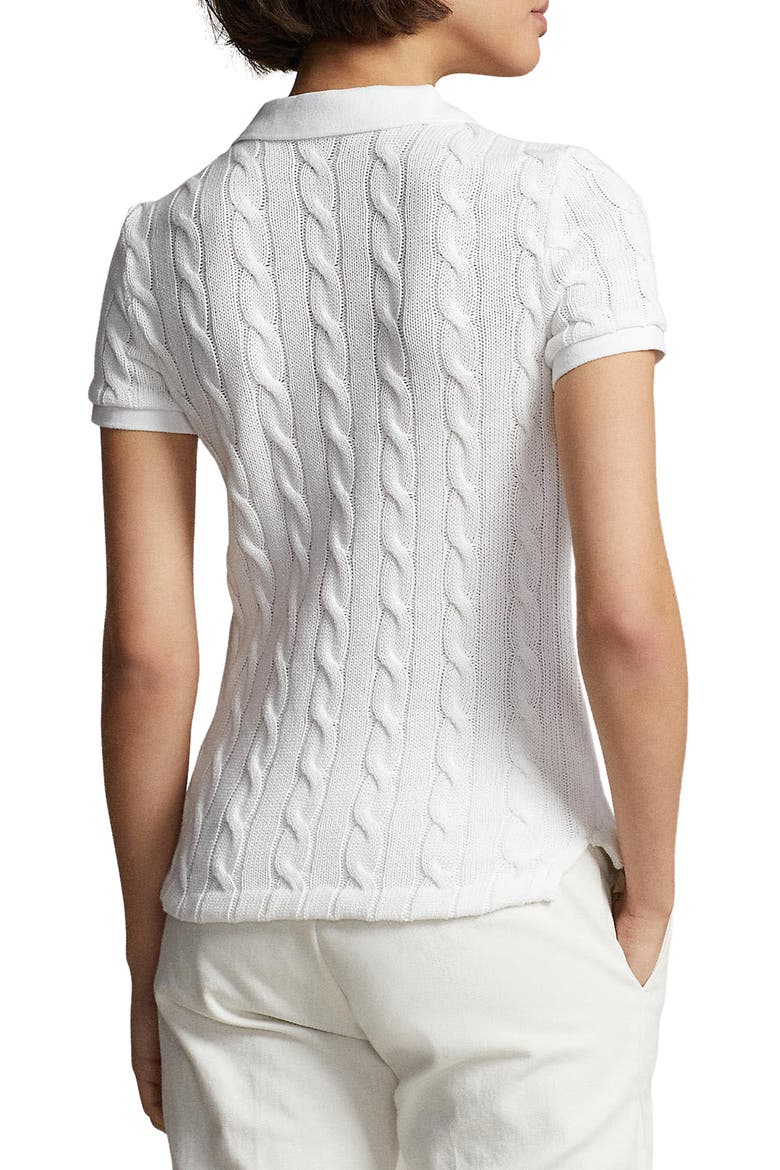 Cable Stitch Polo Sweater, Alternate, color, WHITE