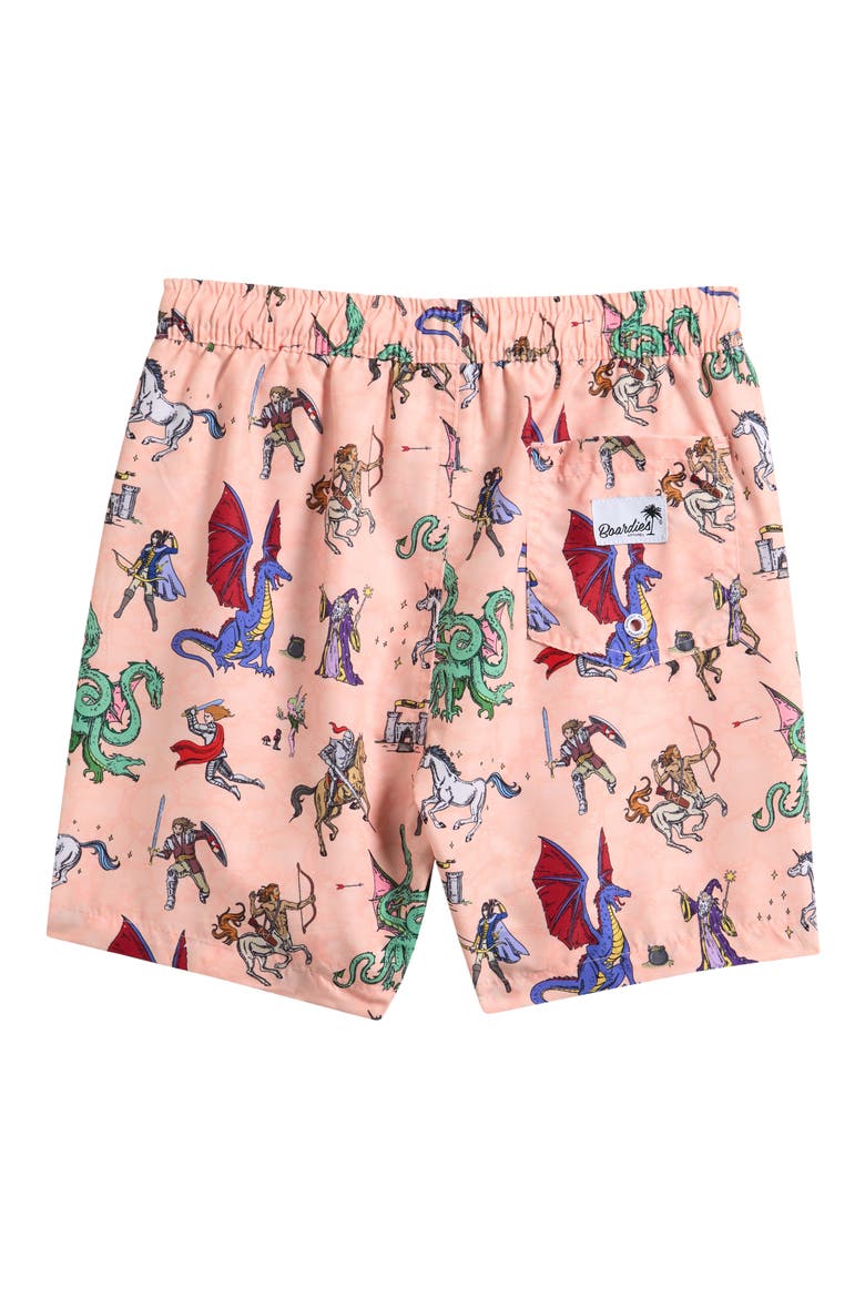 Kids' Fantasy Folk Print Swim Trunks, Alternate, color, PEACH