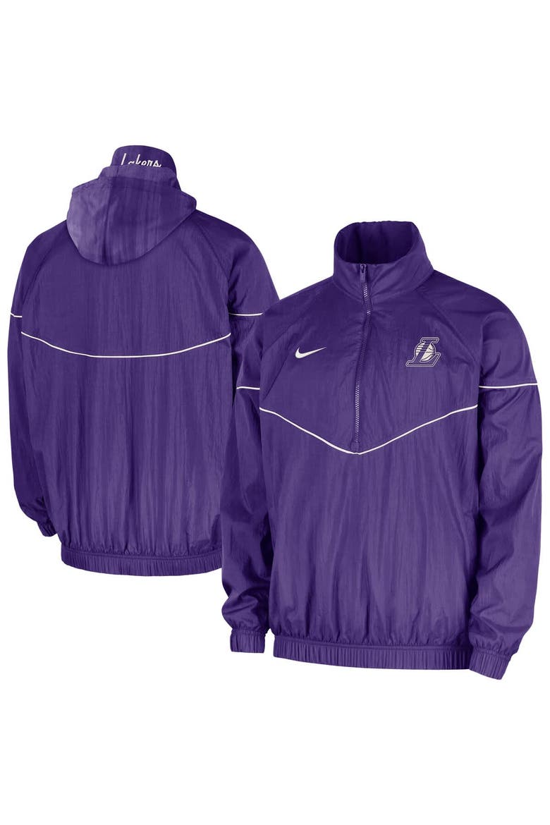 Men's Nike  Purple Los Angeles Lakers Courtside Windrunner Woven Half-Zip Hooded Jacket, Main, color, Purple
