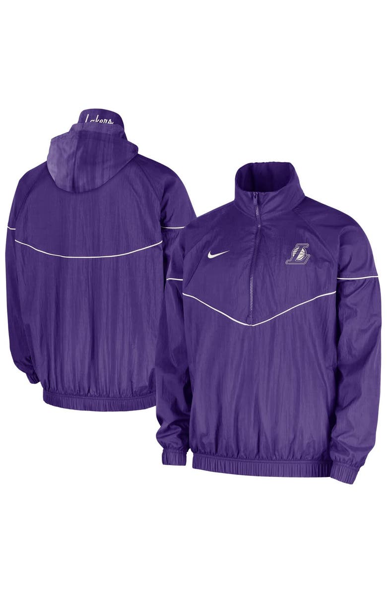 Nike Men's Nike Purple Los Angeles Lakers Courtside Windrunner Woven Half-Zip Hooded Jacket, Main, color, Purple