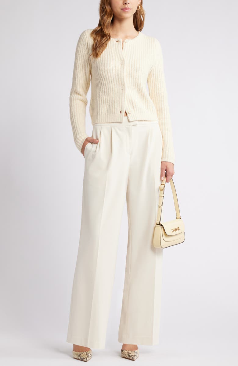 Open Edit Cropped Fisherman Cardigan, Alternate, color, Ivory Dove