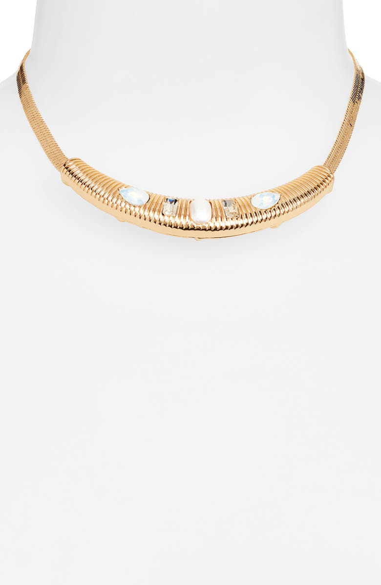 NORDSTROM RACK Crystal Collar Necklace, Alternate, color, Clear- White- Gold