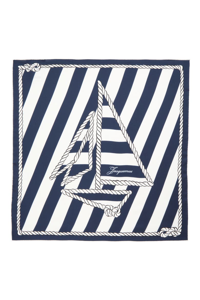 Le Foulard Bateau Corde Silk Scarf, Main, color, PRINT BOAT ROPE NAVY 3HE
