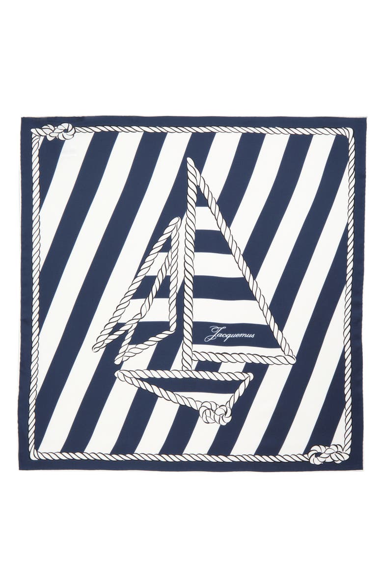 Jacquemus Le Foulard Bateau Corde Silk Scarf, Main, color, Print Boat Rope Navy 3He