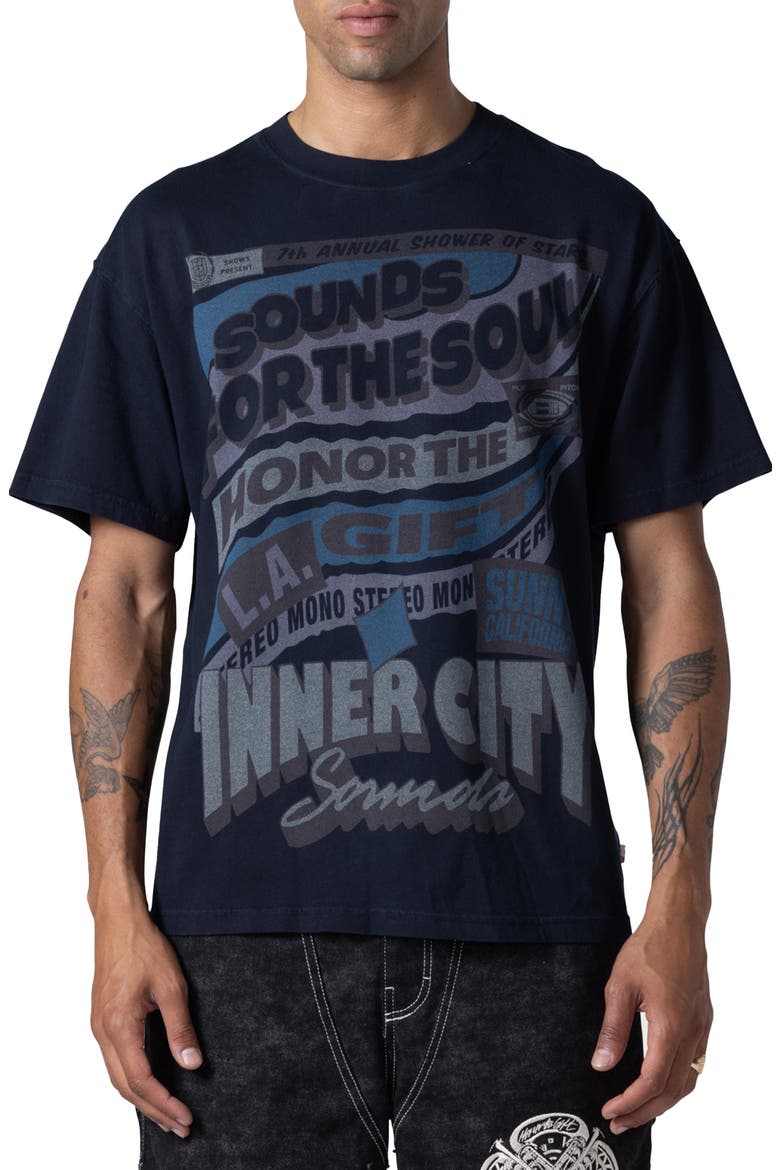 Sounds for the Soul Oversize Graphic T-Shirt, Main, color, BLACK