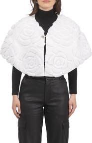 GORSKI Genuine Shearling/Suede Floral Embroidered Stole Reversible To Cashmere And Wool Blend
