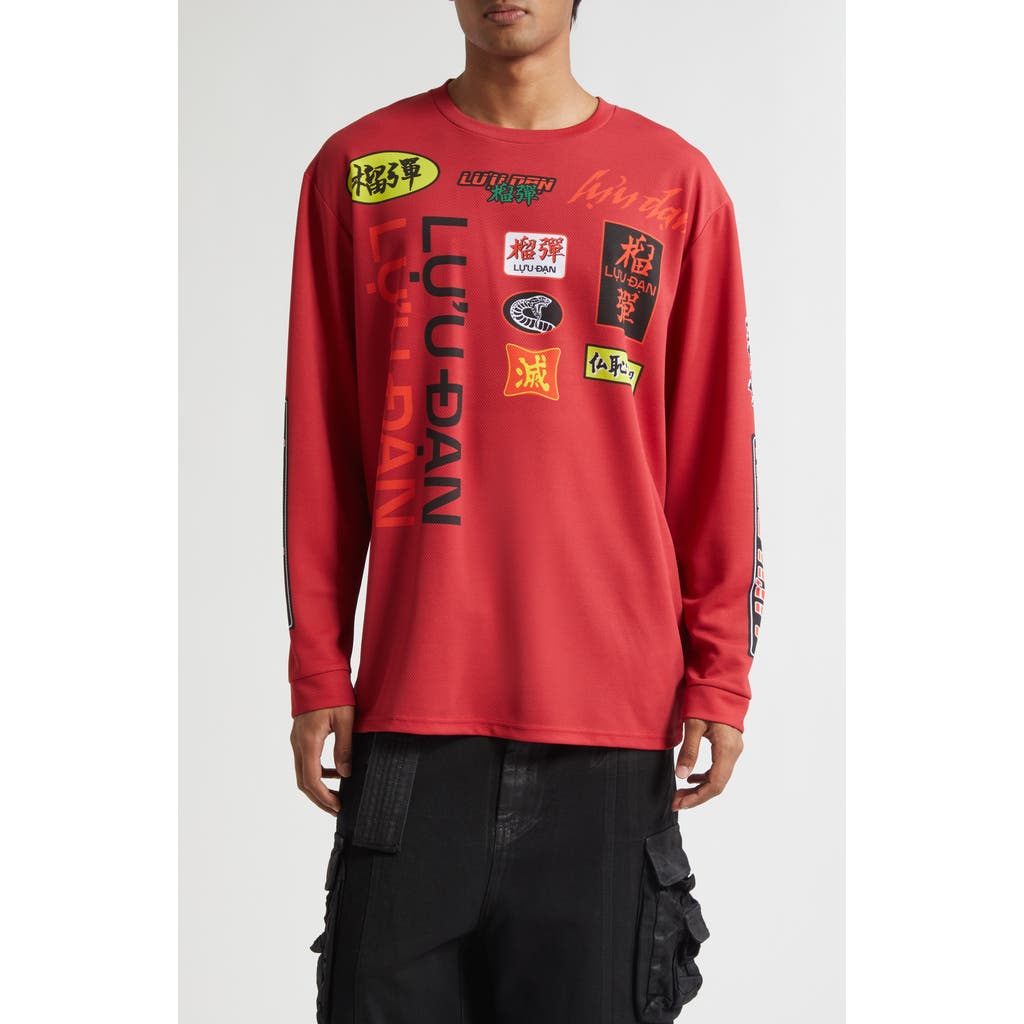 LU'U DAN Motocross Oversize Long Sleeve Graphic T-Shirt in Motocross /Blood Red  product