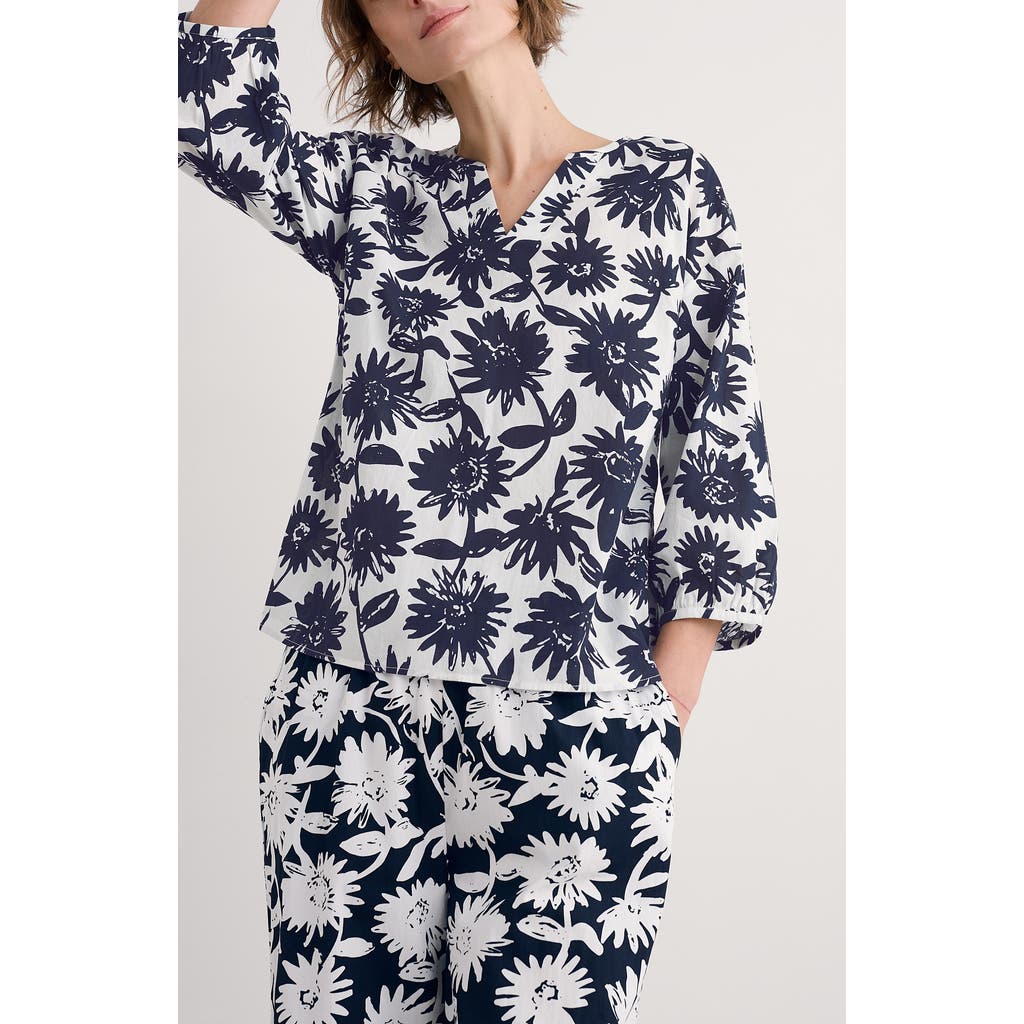 Seasalt Cornwall Streamlet Floral Organic Cotton Swing Top In Daisy Shadow Chalk