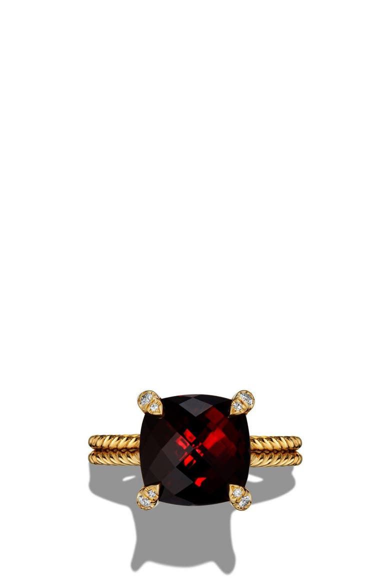 Châtelaine Ring with Semiprecious Stone and Diamonds in 18K Gold, Alternate, color, GARNET