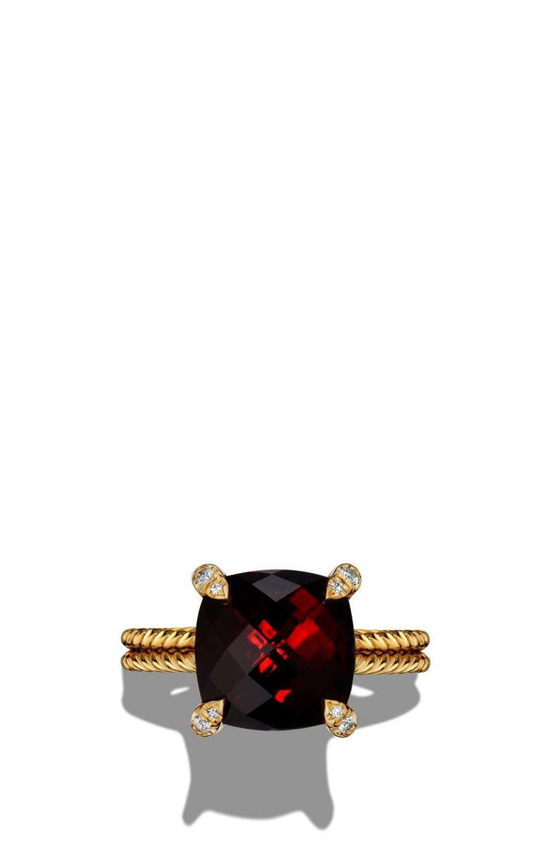 David Yurman Châtelaine Ring with Semiprecious Stone and Diamonds in 18K Gold, Alternate, color, Garnet