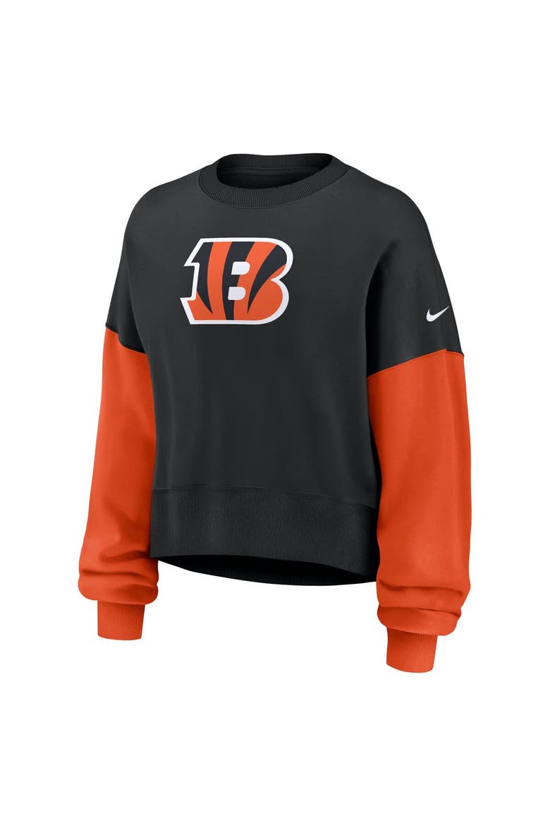 Women's Nike Black Cincinnati Bengals Oversized Color-Block Pullover Sweatshirt, Alternate, color, Black