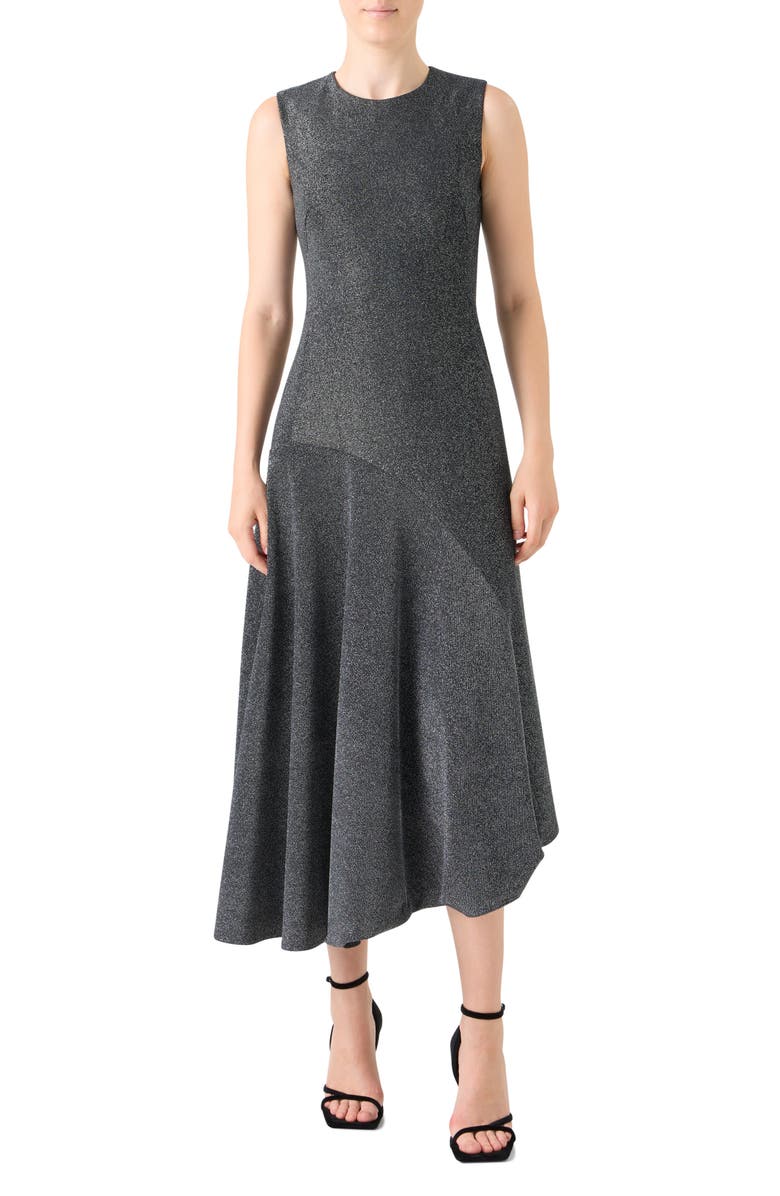 Akris punto Asymmetric Metallic Knit Dress, Main, color, Brushed Steel