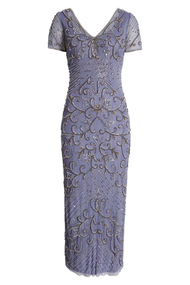 Beaded Mesh Column Gown, Alternate, color, VIOLET 532