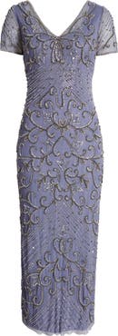 Pisarro Nights Beaded Mesh Column Gown