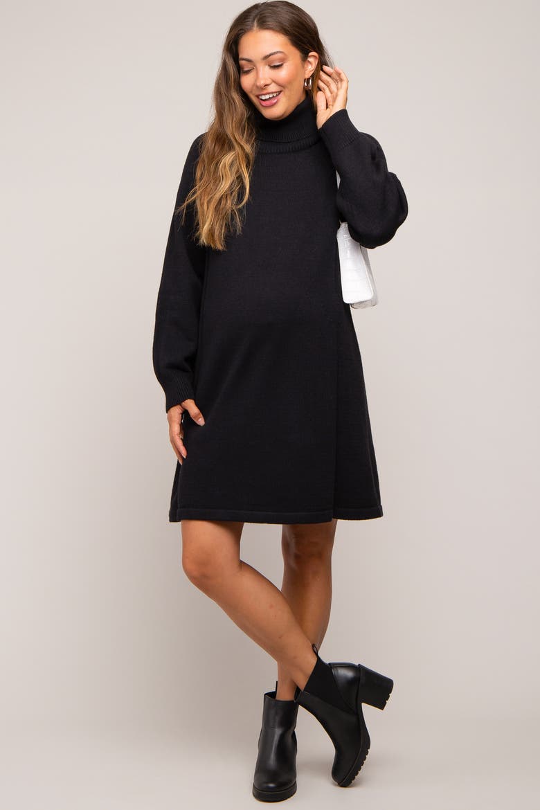 Turtleneck Long Sleeve Sweater Dress, Main, color, Black