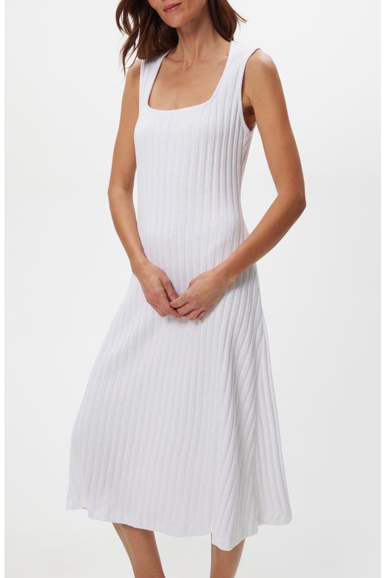 Sofia Wide Rib Sleeveless Cotton Blend Knit Midi Dress, Alternate, color, WHITE