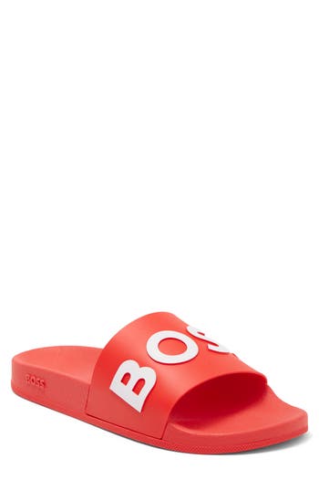 Hugo Boss Boss Bay Slide Sandal In Bright Red