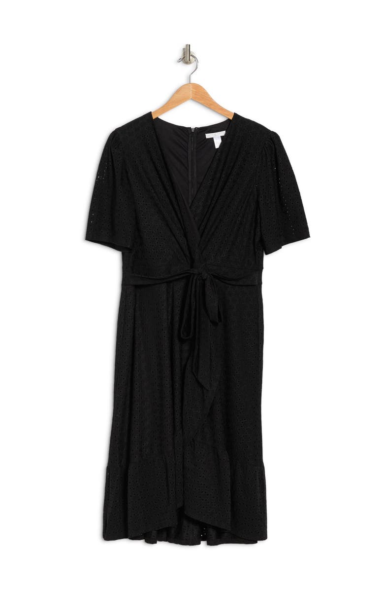 London Times Embroidered Ruffle Wrap Dress, Alternate, color, 